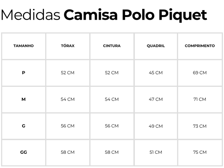 Tabela de Medidas